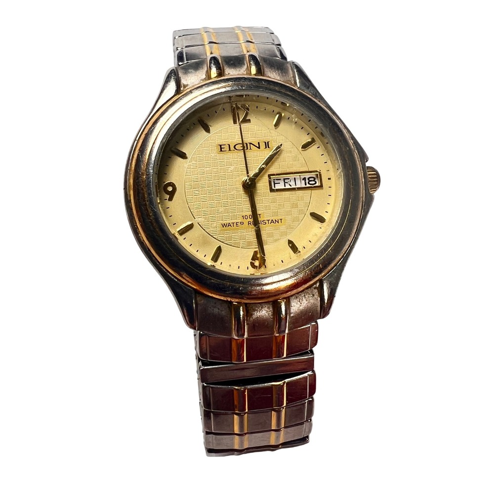 VTG Elgin II Watch Mens Gold Silver Two Tone Day Date FCT001 Classic untested